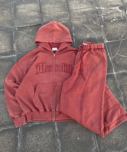 【ANDER HUNK】 オーバーダイダブルジップアップパーカー　バーガンディー ANDER HUNK パーカー Damege Overdyed Zip-up Parker/ダメージ