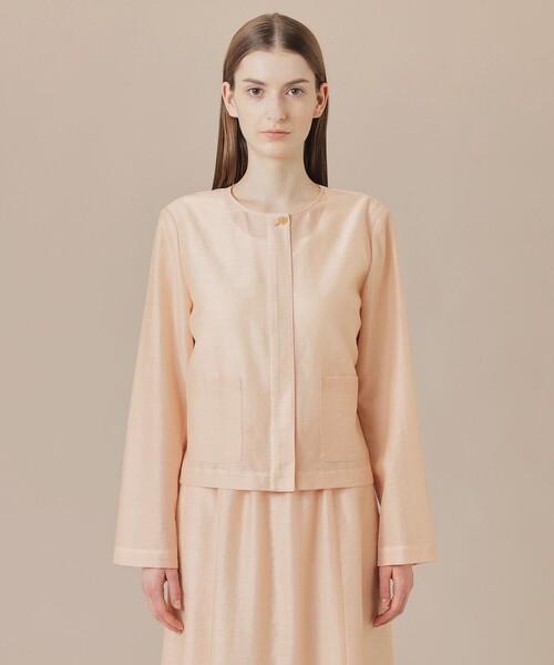 MACKINTOSH LONDON（マッキントッシュ ロンドン）の「シャイニーシアーノーカラージャケット（ノーカラージャケット・レディース・ピンク系その他2/ネイビー・40/38）」の5枚目の写真