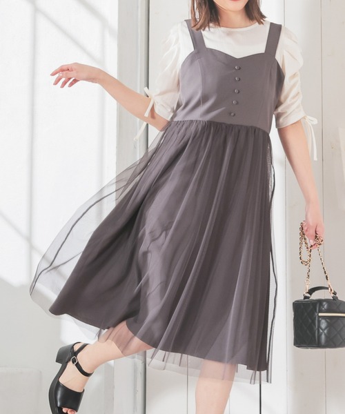 チュール切替ジャンスカ（ジャンパースカート）｜Honeys（ハニーズ）の