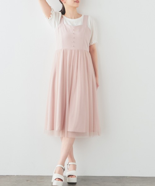 Honeys（ハニーズ）の「チュール切替ジャンスカ（ジャンパースカート・レディース・チャコール/ピンクベージュ/ブラック・L/LL/M/S）」の12枚目の写真