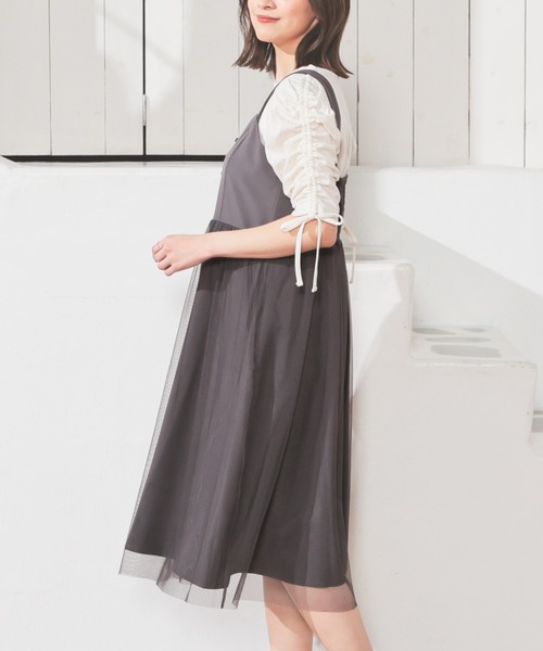 Honeys（ハニーズ）の「チュール切替ジャンスカ（ジャンパースカート・レディース・チャコール/ピンクベージュ/ブラック・L/LL/M/S）」の21枚目の写真
