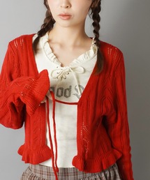 コムデギャルソン　タオ　リボン付き赤ボレロ カーディガン/ボレロ（レッド/赤色系・リボン）ファッション通販