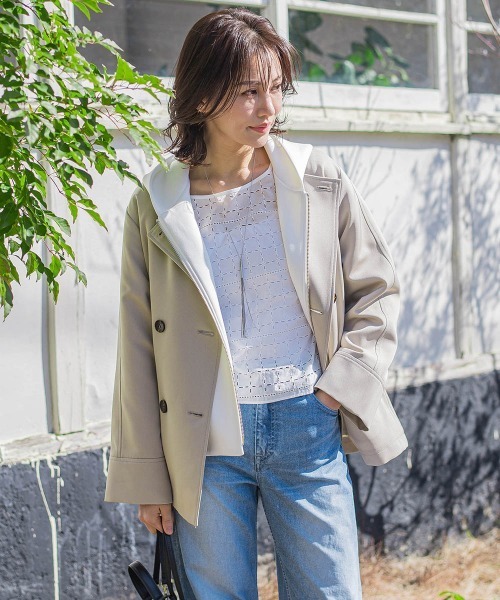 LAUTREAMONT(ロートレアモン)の「防シワノーカラージャケット≪洗濯機で洗える≫(ノーカラージャケット・レディース・ネイビー/ベージュ・9号/11号)」の2枚目の写真