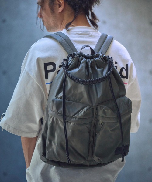 ADAM PATEK(アダムパテック)の「ADAMPATEK/double pockets drawstring backpack/ダブルポケットバックパック(AP2519035)(バックパック/リュック・レディース・ブラック/グレー・FREE)」の12枚目の写真
