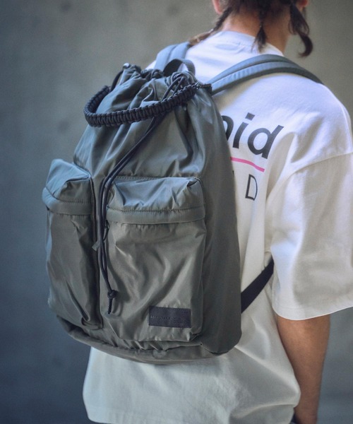 ADAM PATEK(アダムパテック)の「ADAMPATEK/double pockets drawstring backpack/ダブルポケットバックパック(AP2519035)(バックパック/リュック・レディース・ブラック/グレー・FREE)」の13枚目の写真