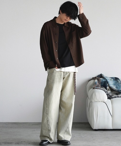 WYM LIDNM(ウィム バイ リドム)の「RAYON JACQUARD CROPPED SHIRT(シャツ/ブラウス・メンズ・ダークグリーン/ライトグレー/ダークブラウン/チャコール・S/L/M)」の18枚目の写真