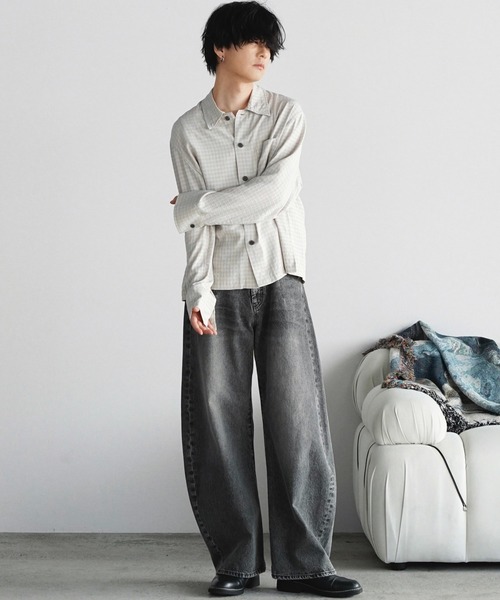 WYM LIDNM(ウィム バイ リドム)の「RAYON JACQUARD CROPPED SHIRT(シャツ/ブラウス・メンズ・ダークグリーン/ライトグレー/ダークブラウン/チャコール・S/L/M)」の13枚目の写真