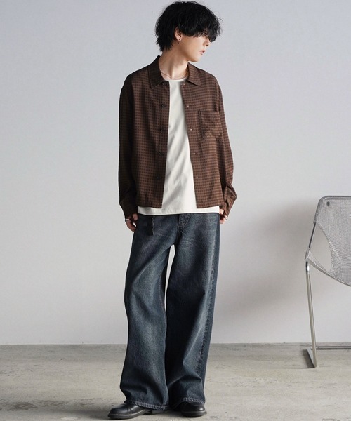 WYM LIDNM(ウィム バイ リドム)の「RAYON JACQUARD CROPPED SHIRT(シャツ/ブラウス・メンズ・ダークグリーン/ライトグレー/ダークブラウン/チャコール・S/L/M)」の21枚目の写真