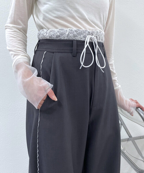 mline（エムライン）の「[mline]レースレイヤードスラックスパンツ（その他パンツ・レディース・チャコールグレー/ベージュ/ブラック・1/2）」の21枚目の写真
