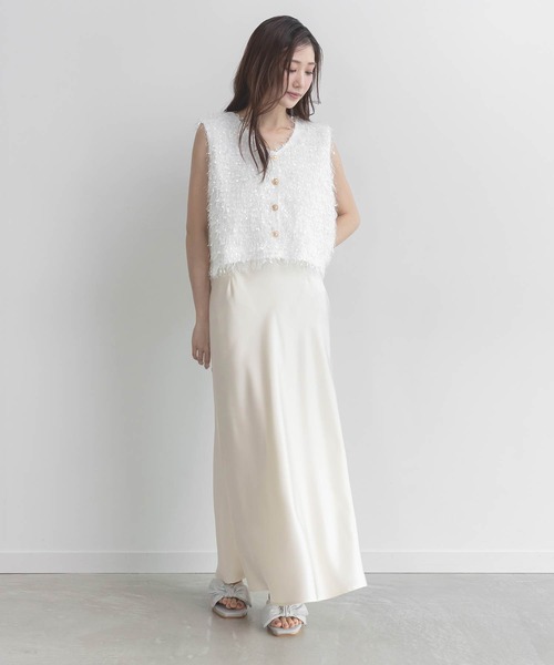 RANDA（ランダ）の「シャギートップス＆サテンナロースカートセット（ワンピース・レディース・グレー/ホワイト/ピンク・0/1）」の2枚目の写真