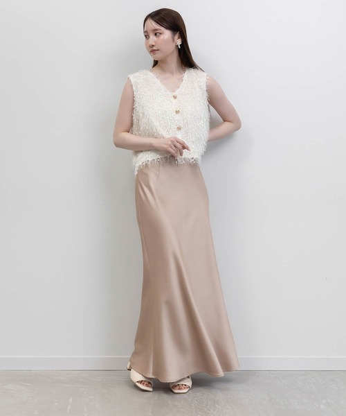 RANDA（ランダ）の「シャギートップス＆サテンナロースカートセット（ワンピース・レディース・グレー/ホワイト/ピンク・0/1）」の3枚目の写真