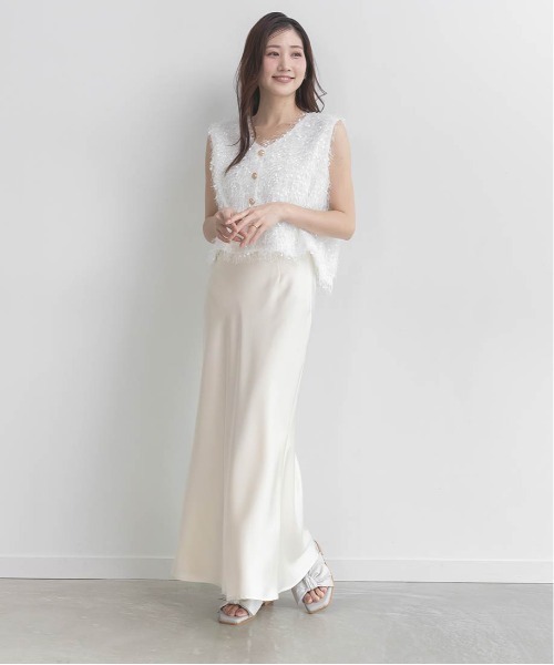 RANDA（ランダ）の「シャギートップス＆サテンナロースカートセット（ワンピース・レディース・グレー/ホワイト/ピンク・0/1）」の16枚目の写真