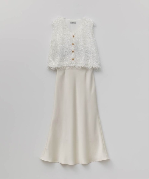 RANDA（ランダ）の「シャギートップス＆サテンナロースカートセット（ワンピース・レディース・グレー/ホワイト/ピンク・0/1）」の4枚目の写真