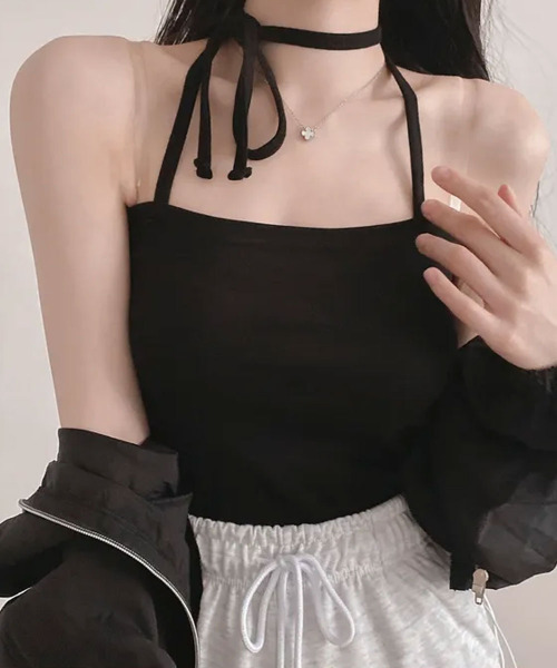 VIVID LADY(ビビッドレディー)の「紐付き チューブトップ チョーカーキャミソール(キャミソール・レディース・グレー/ブラック/ホワイト・FREE)」の7枚目の写真