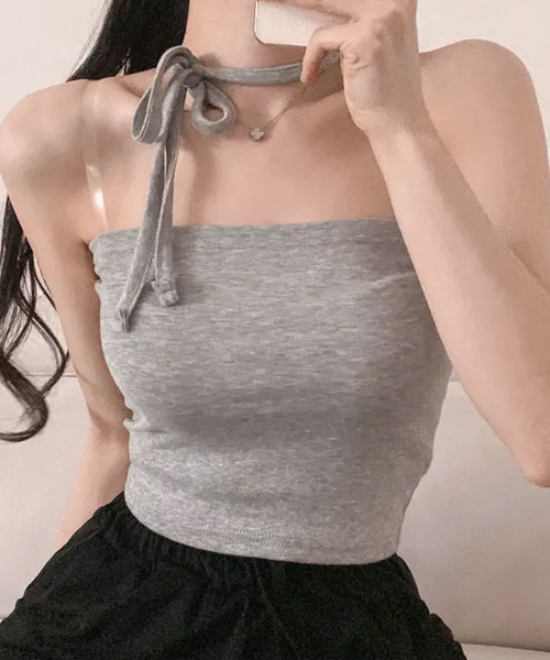 VIVID LADY(ビビッドレディー)の「紐付き チューブトップ チョーカーキャミソール(キャミソール・レディース・グレー/ブラック/ホワイト・FREE)」の10枚目の写真