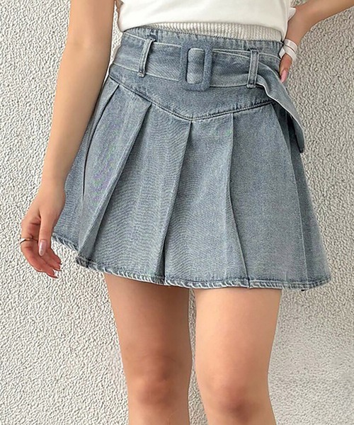 GORGE（ゴージ）の「《ベルト×プリーツ》レディース デニム ミニスカート 美脚 脚長効果 春夏秋（デニムスカート・レディース・グレー/サックスブルー・S/M）」の12枚目の写真