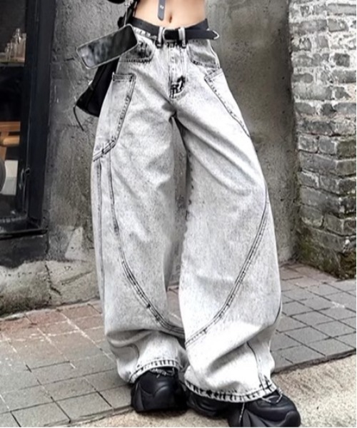 セール】立体切り替えデザイン ケミカルウォッシュ加工 ワイドバレル