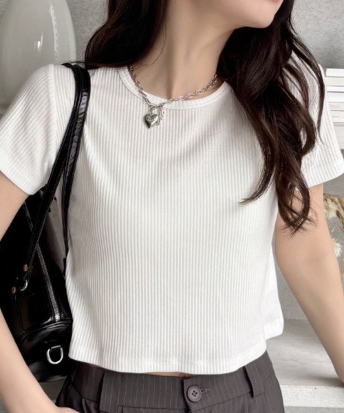 TREOVER(トレオーバー)の「リブコンパクトTee(Tシャツ/カットソー・レディース・チャコール/オフホワイト/ブラック/アイボリー・MEDIUM/LARGE)」の6枚目の写真