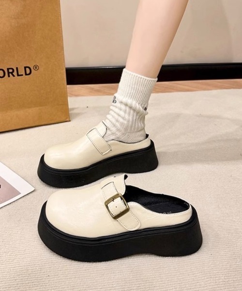 Teem Store(チームストア)の「厚底ベルトデザインサボサンダル(サンダル・レディース・アイボリー/ブラック・M/L)」の7枚目の写真