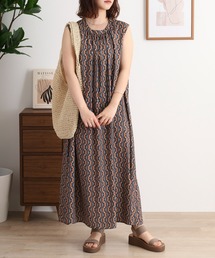 A.N.L | A.N.L マルチカラー幾何柄プリントノースリーブロングワンピース(ワンピース)