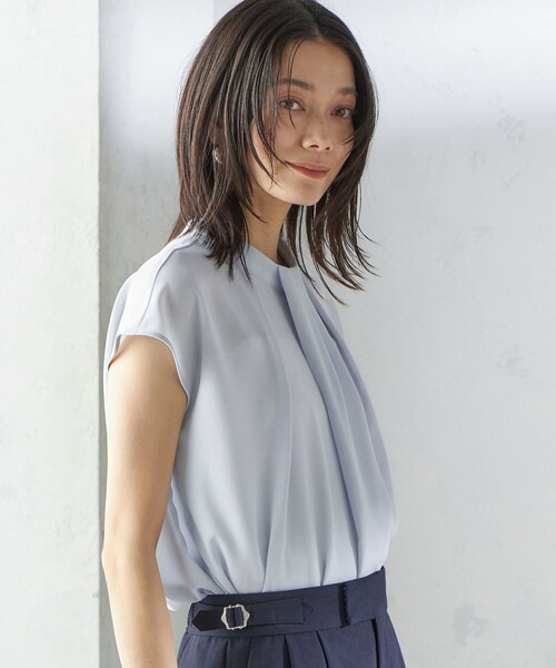 【シップス　ウィメン】〈手洗い可能〉タック タイ フレンチ スリーブ ブラウス 手洗い可能〉タック タイ フレンチ スリーブ ブラウス（シャツ
