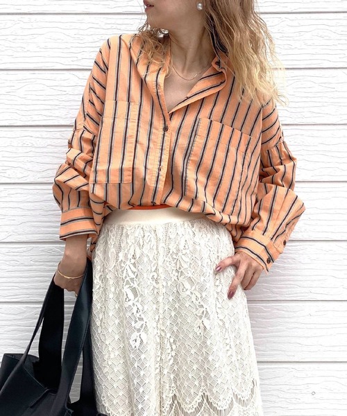 Q(キュー)の「キャンブリックボイルマルチストライプシャツ(シャツ/ブラウス・レディース・オレンジ系その他/ホワイト系その他・MEDIUM)」の15枚目の写真