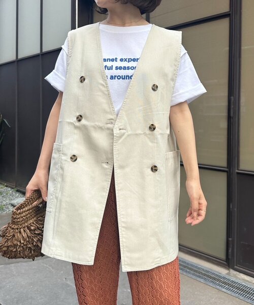 CIAOPANIC TYPY（チャオパニックティピー）の「ノーカラーリネン混ジレ（ベスト・レディース・ブラウン/ベージュ/ブラック・ONE SIZE）」の3枚目の写真