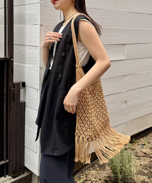 CIAOPANIC TYPY（チャオパニックティピー）の「ノーカラーリネン混ジレ（ベスト・レディース・ブラウン/ベージュ/ブラック・ONE SIZE）」の4枚目の写真