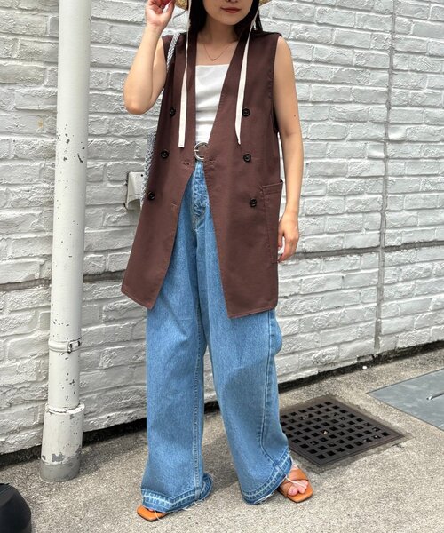CIAOPANIC TYPY（チャオパニックティピー）の「ノーカラーリネン混ジレ（ベスト・レディース・ブラウン/ベージュ/ブラック・ONE SIZE）」の16枚目の写真