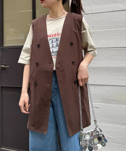 CIAOPANIC TYPY（チャオパニックティピー）の「ノーカラーリネン混ジレ（ベスト・レディース・ブラウン/ベージュ/ブラック・ONE SIZE）」の18枚目の写真