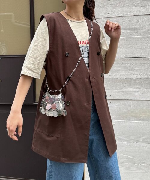 CIAOPANIC TYPY（チャオパニックティピー）の「ノーカラーリネン混ジレ（ベスト・レディース・ブラウン/ベージュ/ブラック・ONE SIZE）」の19枚目の写真