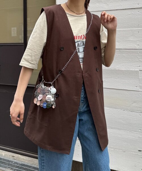CIAOPANIC TYPY（チャオパニックティピー）の「ノーカラーリネン混ジレ（ベスト・レディース・ブラウン/ベージュ/ブラック・ONE SIZE）」の21枚目の写真