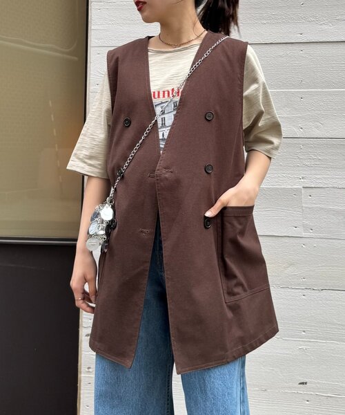 CIAOPANIC TYPY（チャオパニックティピー）の「ノーカラーリネン混ジレ（ベスト・レディース・ブラウン/ベージュ/ブラック・ONE SIZE）」の22枚目の写真