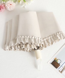 Lace Ladies(レースレディース)の晴雨兼用 ソリッドカラー シンプル フリル 折りたたみ傘(折りたたみ傘)