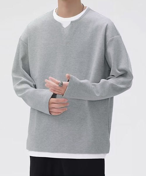 SBG(エスビー)の「SBG キーネック レイヤードトップス(スウェット・メンズ・グレー/ブラック・MEDIUM/LARGE/X-LARGE)」の1枚目の写真