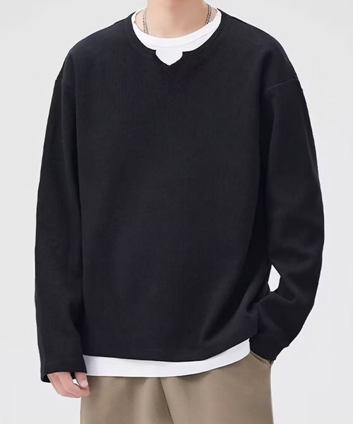 SBG(エスビー)の「SBG キーネック レイヤードトップス(スウェット・メンズ・グレー/ブラック・MEDIUM/LARGE/X-LARGE)」の2枚目の写真