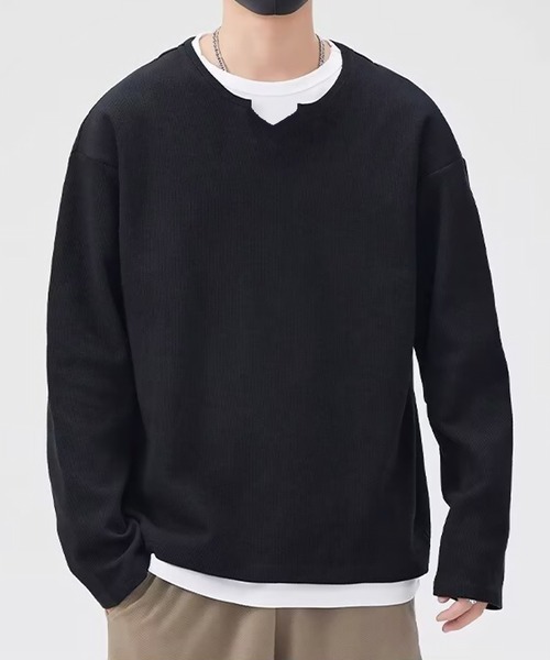 SBG(エスビー)の「SBG キーネック レイヤードトップス(スウェット・メンズ・グレー/ブラック・MEDIUM/LARGE/X-LARGE)」の3枚目の写真