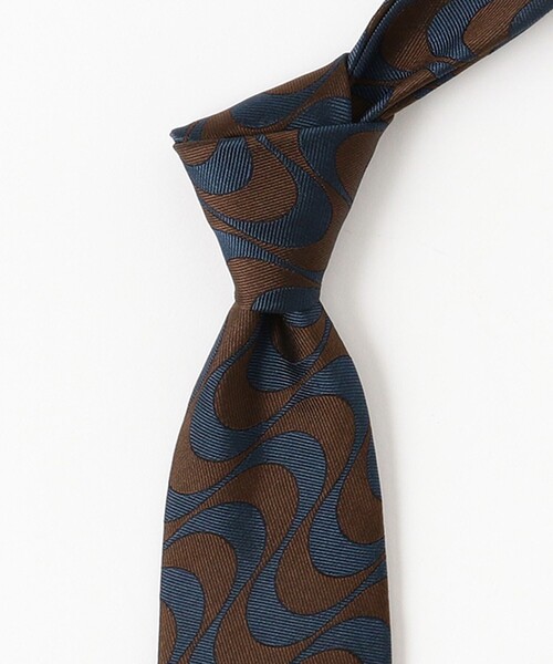 BEAMS F（ビームスエフ）の「FRANCO BASSI / シルクコットン ウェーブ柄 ネクタイ（ネクタイ・メンズ・ブラウン/インディゴブルー・ONE SIZE）」の5枚目の写真