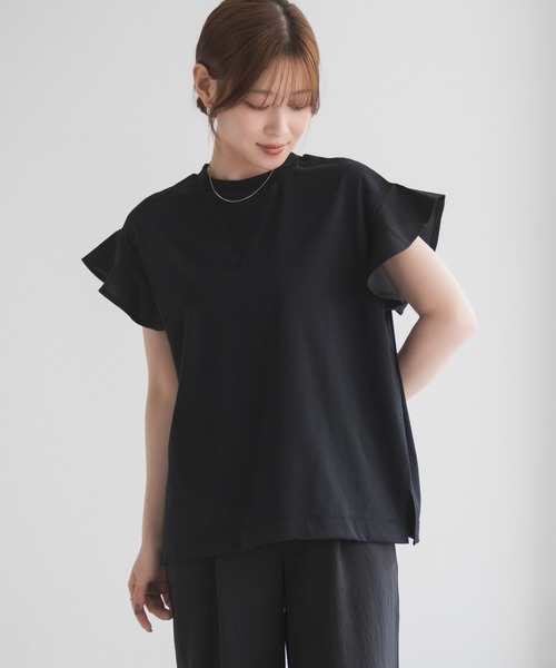 HusHusH（ハッシュアッシュ）の「HusHusH 布帛フリルTシャツ（Tシャツ/カットソー・レディース・チャコールグレー/ブルー/ブラック・M/L）」の2枚目の写真