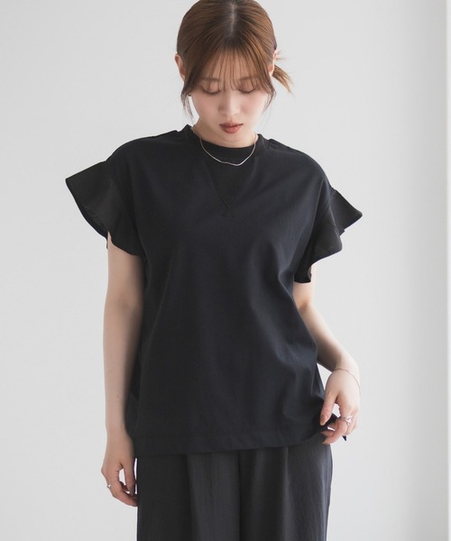 HusHusH（ハッシュアッシュ）の「HusHusH 布帛フリルTシャツ（Tシャツ/カットソー・レディース・チャコールグレー/ブルー/ブラック・M/L）」の4枚目の写真