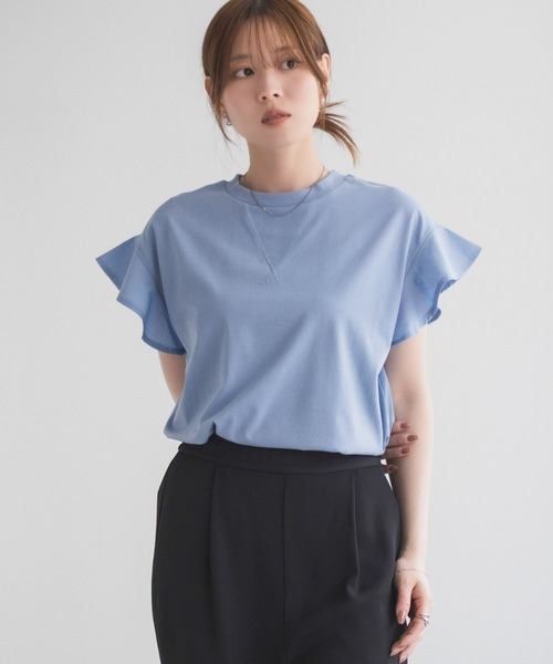 HusHusH（ハッシュアッシュ）の「HusHusH 布帛フリルTシャツ（Tシャツ/カットソー・レディース・チャコールグレー/ブルー/ブラック・M/L）」の14枚目の写真