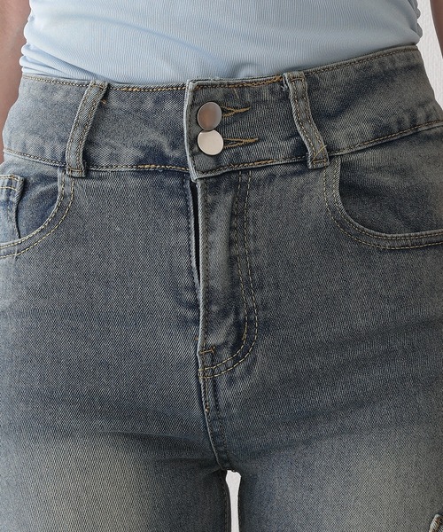 Lace Ladies(レースレディース)の「ウォッシュ加工 ハイウエスト カットオフ フレア デニムパンツ(デニムパンツ・レディース・ブルー・XL/L/M/S)」の12枚目の写真