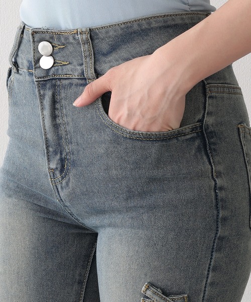 Lace Ladies(レースレディース)の「ウォッシュ加工 ハイウエスト カットオフ フレア デニムパンツ(デニムパンツ・レディース・ブルー・XL/L/M/S)」の13枚目の写真
