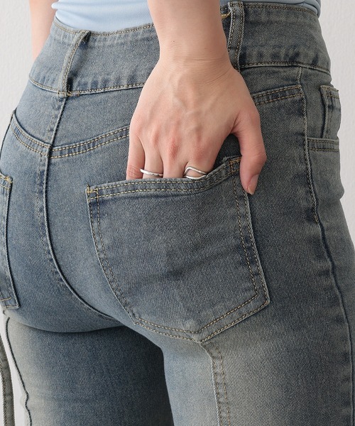 Lace Ladies(レースレディース)の「ウォッシュ加工 ハイウエスト カットオフ フレア デニムパンツ(デニムパンツ・レディース・ブルー・XL/L/M/S)」の14枚目の写真
