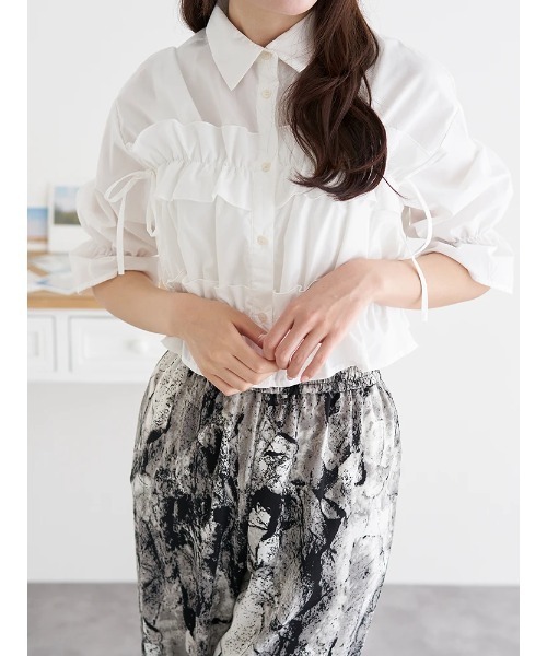 LUDIC PARK(ルディックパーク)の「フリル×リボン短丈シャツ(無地・ストライプ柄)(シャツ/ブラウス・レディース・ホワイト/イエロー/その他1/その他2・M)」の20枚目の写真