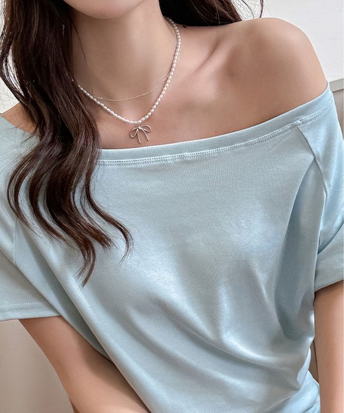 MAISON DE THERESE(メゾン ド テレーズ)の「オフショルダー ルーズTシャツ(Tシャツ/カットソー・レディース・ブラック/ホワイト/ブルー/グレー・S/M/L)」の15枚目の写真