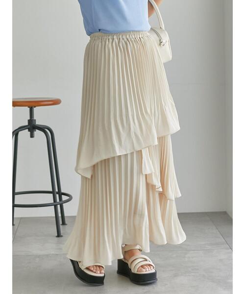 ehka sopo(エヘカソポ)の「プリーツティアードスカート(スカート・レディース・グリーン/キナリ/ブラック・F)」の2枚目の写真