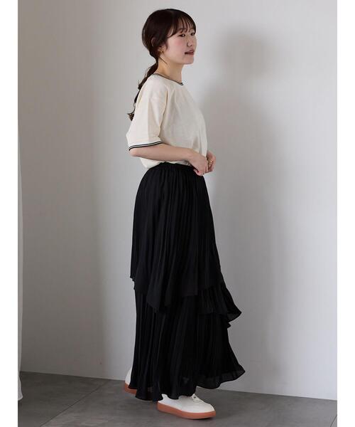 ehka sopo(エヘカソポ)の「プリーツティアードスカート(スカート・レディース・グリーン/キナリ/ブラック・F)」の5枚目の写真