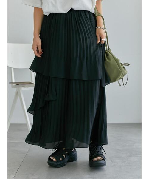 ehka sopo(エヘカソポ)の「プリーツティアードスカート(スカート・レディース・グリーン/キナリ/ブラック・F)」の7枚目の写真
