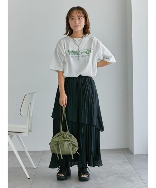 ehka sopo(エヘカソポ)の「プリーツティアードスカート(スカート・レディース・グリーン/キナリ/ブラック・F)」の10枚目の写真